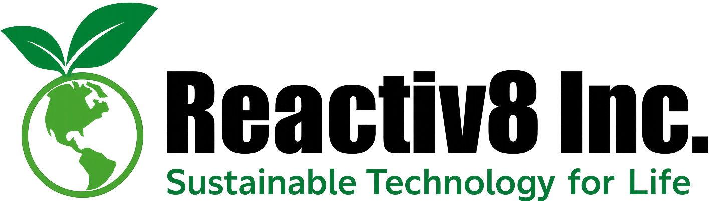 Reactiv8 Inc. logo with text: Sustainable Technology for Life.