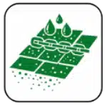 Green bathroom tiles with a metal chain and water droplets above.